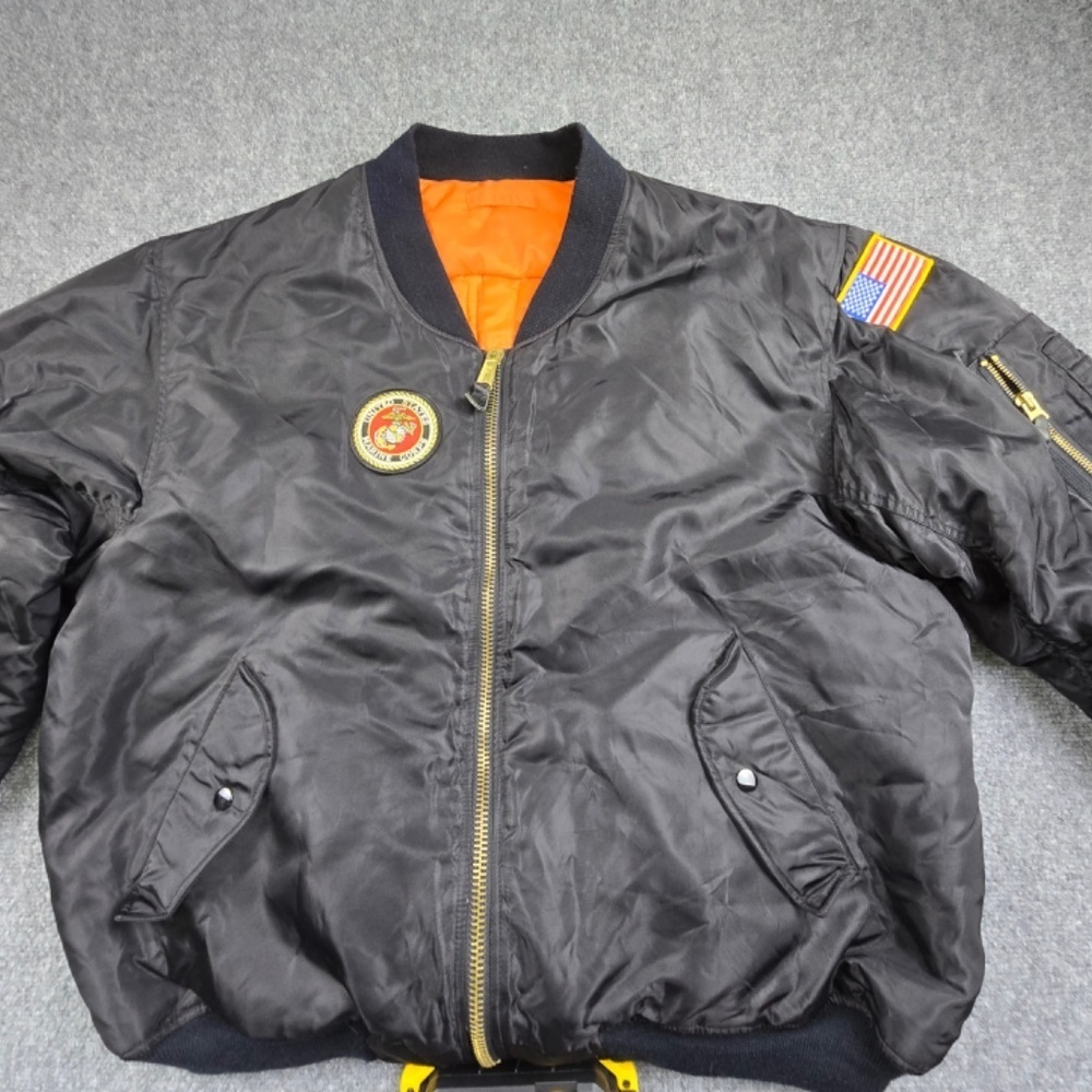 Vintage USMC Marines Bulldogs Jacket MA-1 Bomber  XXL- Quilted Nylon Black